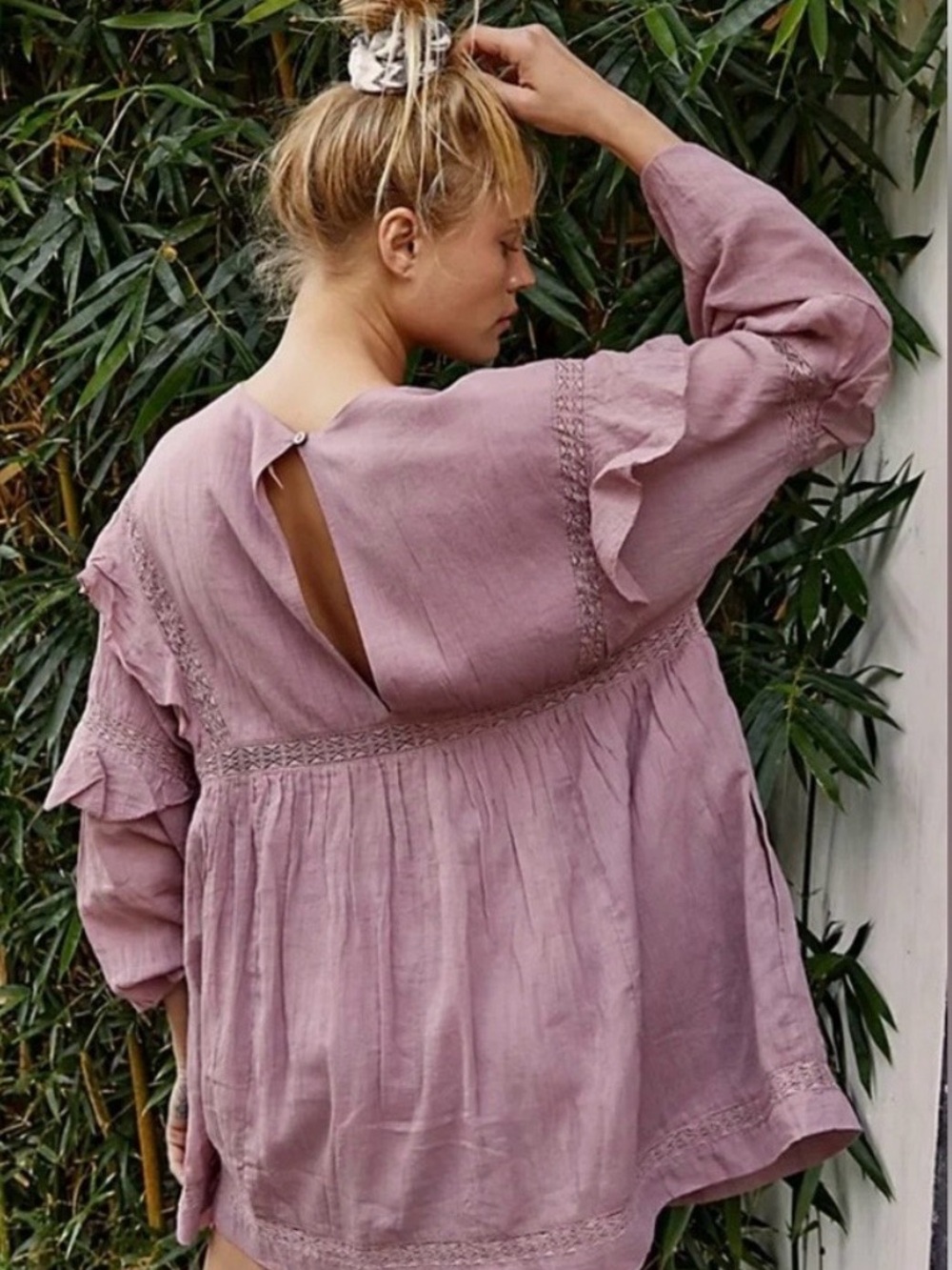 Free People V-Neck Ruffled Long Sleeve Tunic - Terracotta - Picture 3 of 3